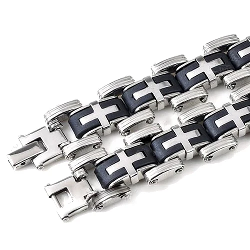 Новое поступление Мужская Мода в стиле панк крест нержавеющая Сталь силиконовый