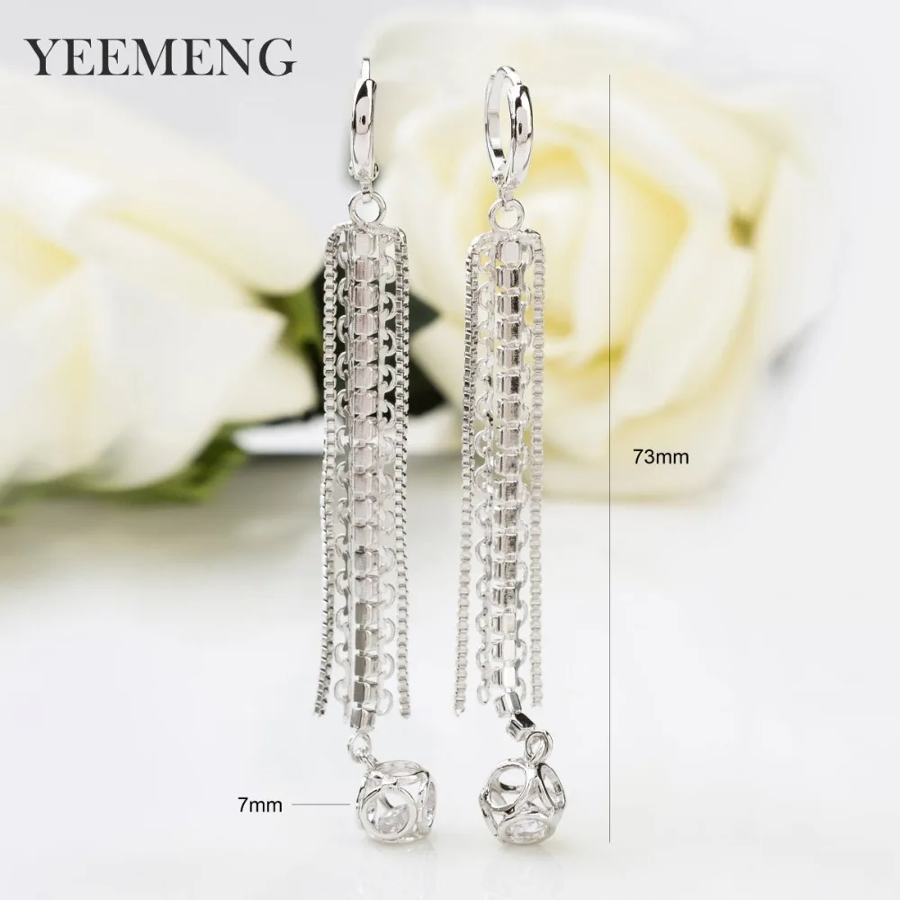 YEEMENG Luxury Women Long Tassels Drop Earrings White Gold Color Jewelry For Wedding Party Dangle Earring | Украшения и