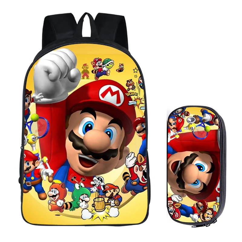 2Pcs 021 16 дюймов Sonic the Hedgehog Mario, школьная сумка для детей, рюкзак для мальчиков, детские школьные наборы, сумка-карандаш, школьная сумка для малышей - Цвет: 2Pcs 021
