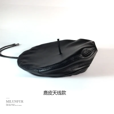 black cowhide 2 Svadilfari, новинка, Зимняя мода, натуральная кожа, овчина, шапка, берет художника, подходит ко всему, женская шапка из настоящей воловьей кожи - Цвет: black cowhide 2