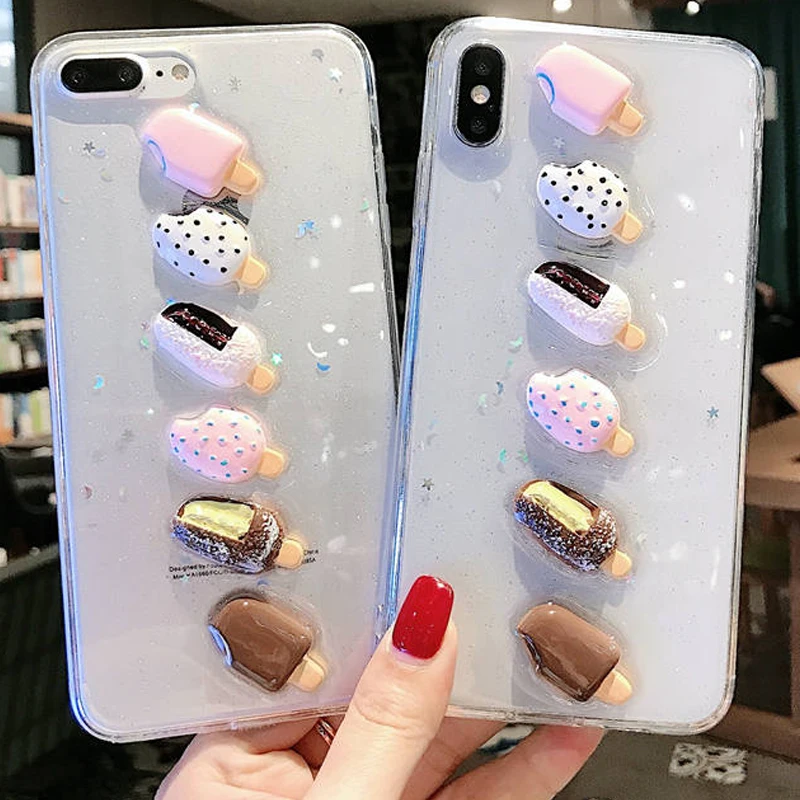 Милый Блестящий 3D Летний чехол для телефона с мороженым Apple iPhone XS Max XR X 6 6S 7 8 Plus
