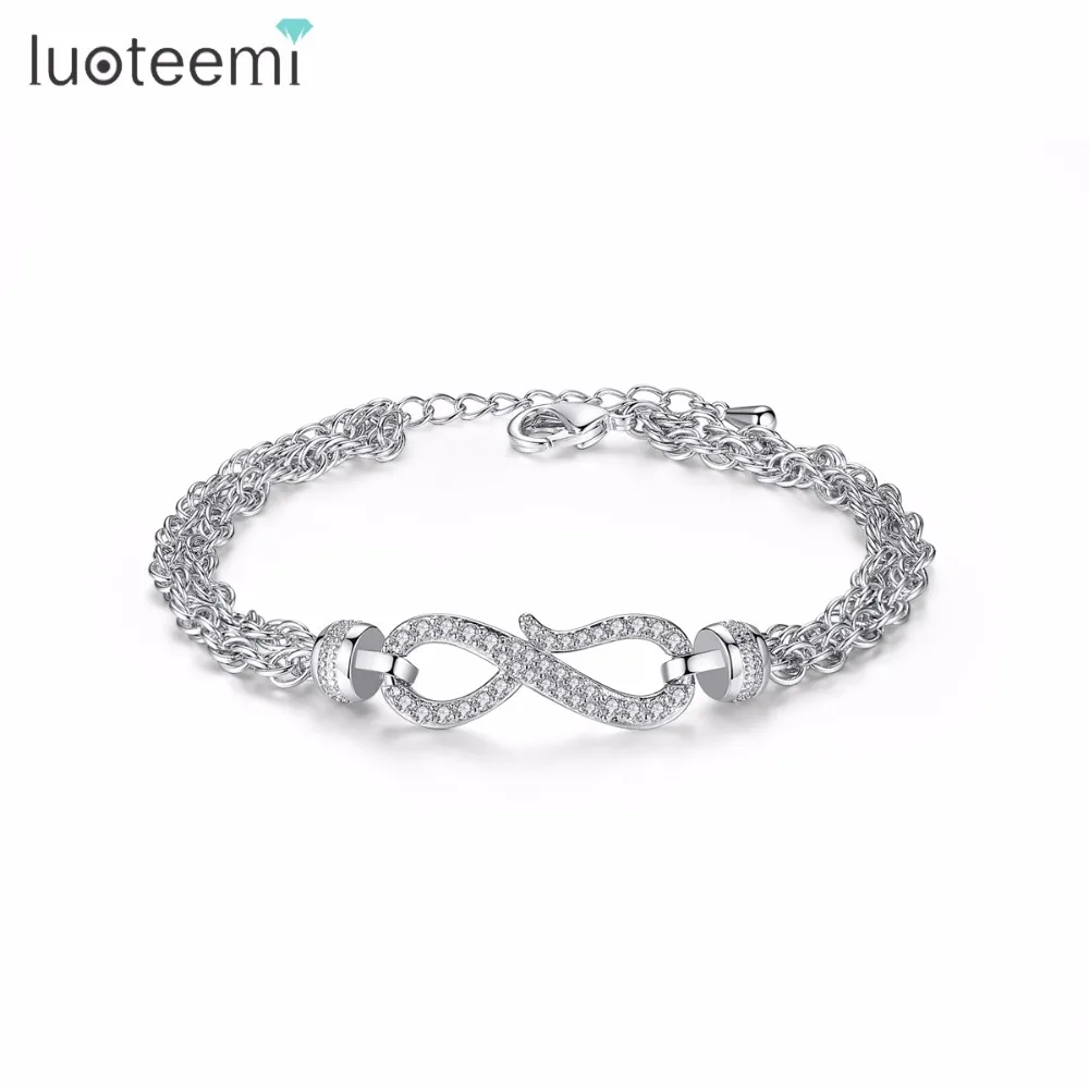 

LUOTEEMI Exquisite Link Chain Bracelet for Women for Wedding Dating Shiny CZ Clap Pulseras Mujer Female Jewelry Christmas Gift
