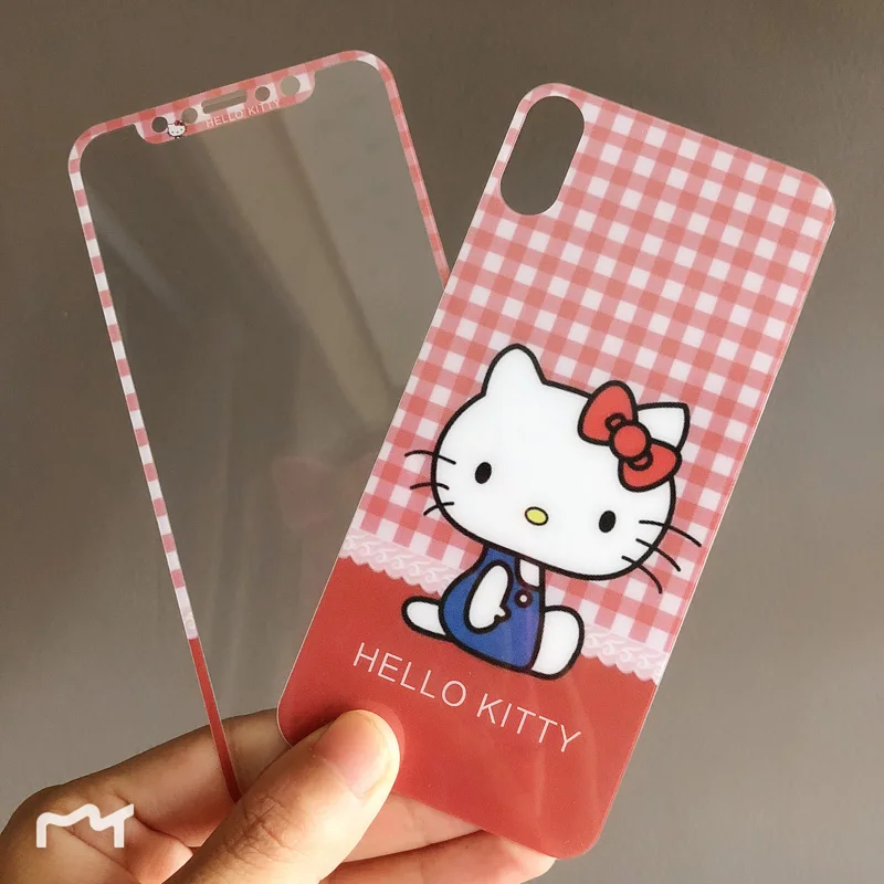 Для iPhone X милый розовый рисунок Hello Kitty закаленное Стекло Экран film (спереди и сзади)