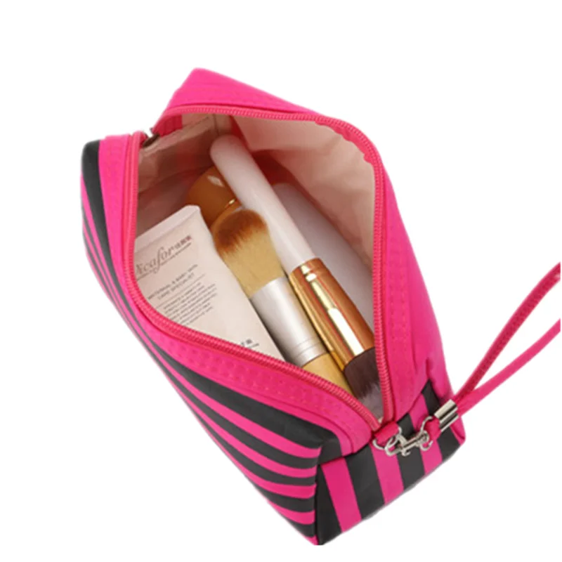 PURDORED 1 pc Flamingo Cosmetic Bag Stripe Women Shell Makeup Bags Travel Organizer PU Dropshipping | Багаж и сумки