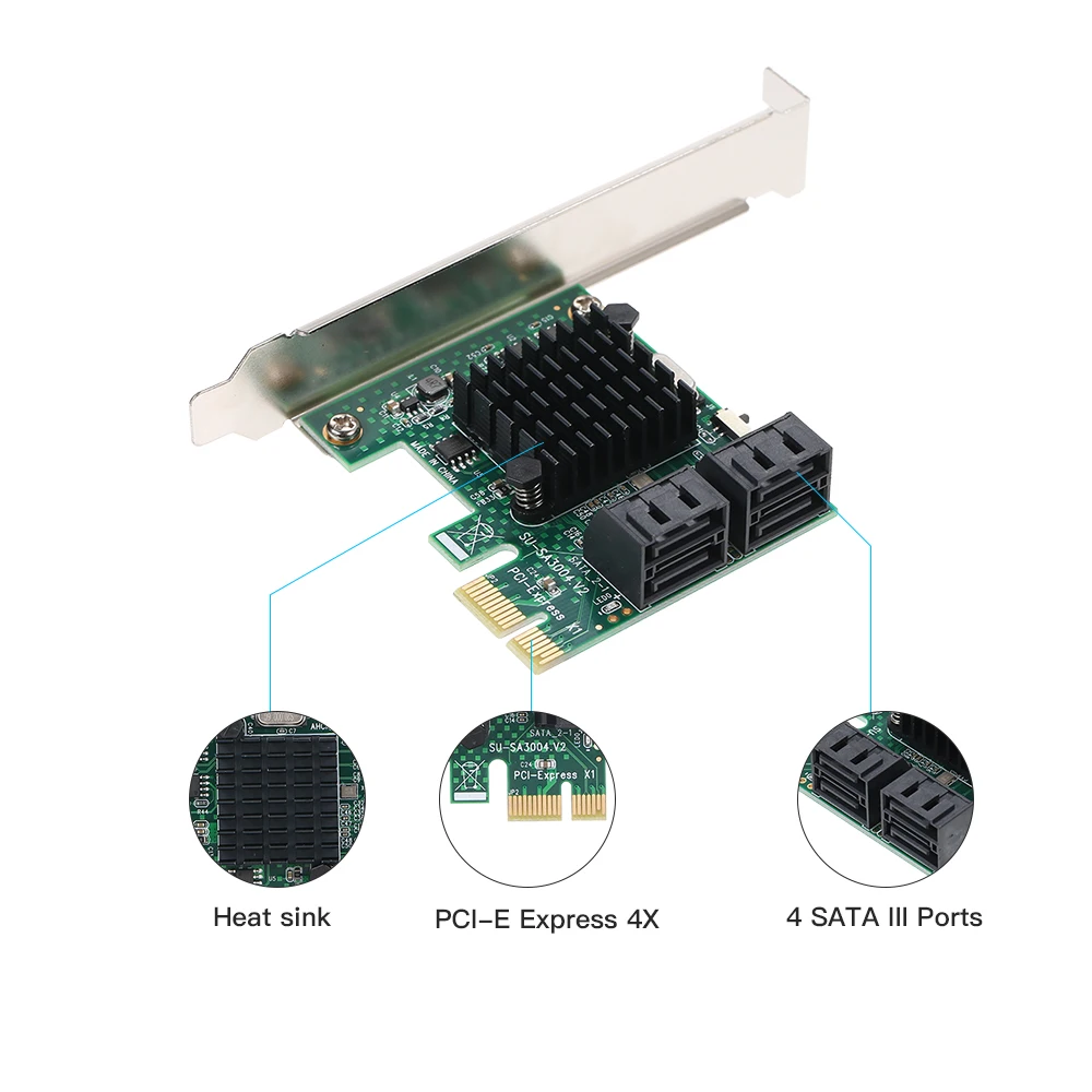 Карта адаптера PCI-E SATA III с 4 портами карта расширения PCI Express для контроллера до 6