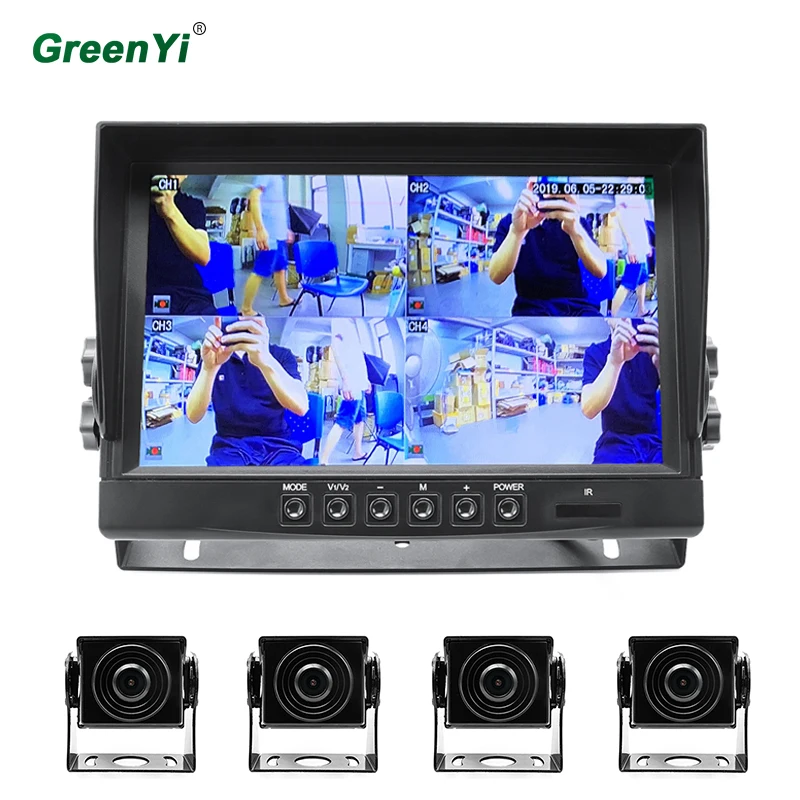 GreenYi 9 дюймов DC 24 В AHD 1920*1080P Автомобильный видеорегистратор 4Ch видео рекордер монитор с передней задней левой правой парковочной камерой для грузового автобуса