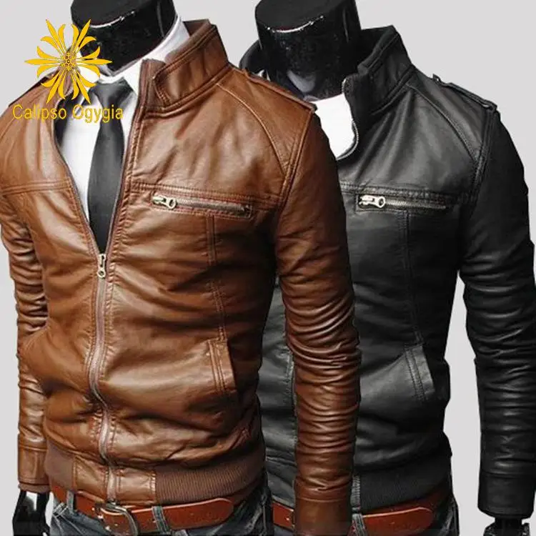 

Spring Autumn Men's Fashion Faux Leather Coats Stand Black Brown Coffee New Slim fit Biker Jackets M-3XL Free shipping