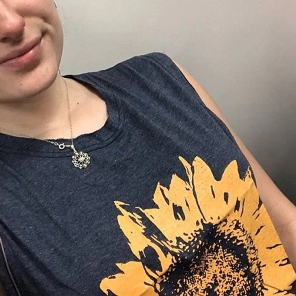Женская рубашка без рукавов с принтом Sunflowe Повседневная Свободная майка мягкие