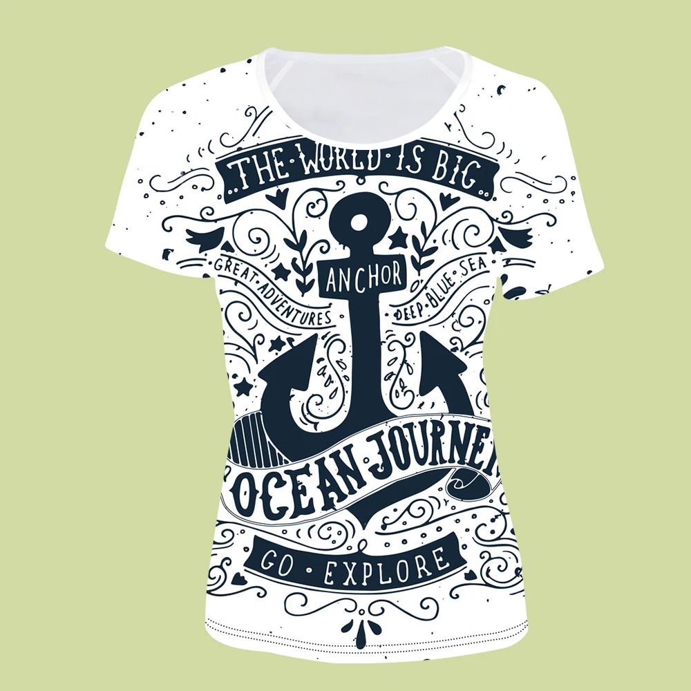 Женская футболка с принтом якоря в морском стиле короткими рукавами Корейском