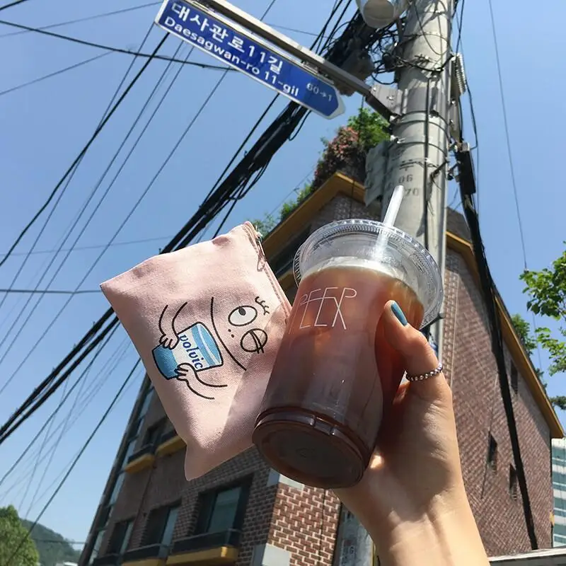 SIXONE INS Корейская розовая сумка для ручки с принтом улыбающееся лицо на молнии