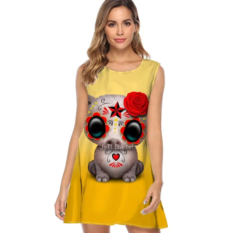 Rainbow unicorn Print Dress Women Fashion Sleeveless O neck Casual Loose Summer Mini Cute Chiffon fashion Dresses | Женская одежда