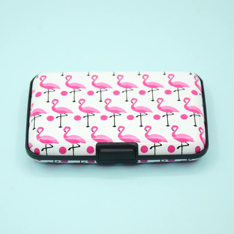 Алюминиевый кошелек с рисунком фламинго и RFID защитой для кредитных