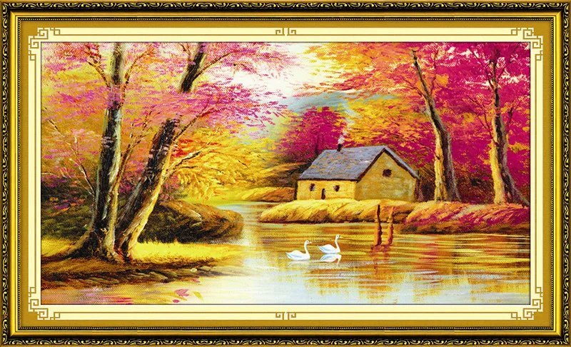 

New Needlework,DIY Cross stitch,Sets For Embroidery kits, Landscape Woods Lake Cottage Patterns Counted Cross-Stitch painting