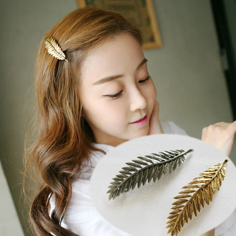Горячая продажа корейский стиль ретро металлические перья шпильки листья