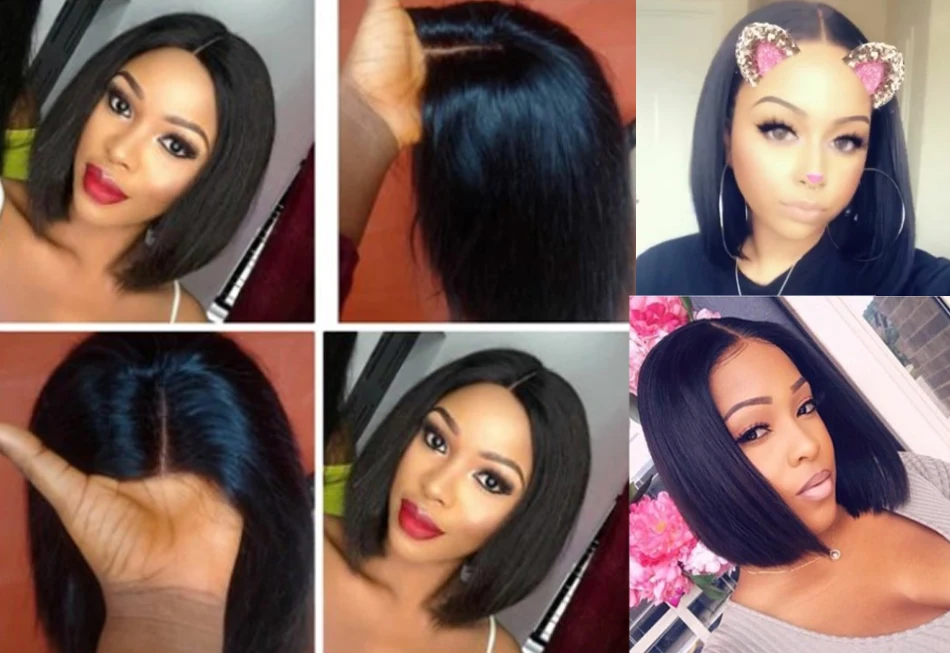 LUFFYHAIR короткий боб парики бразильские волосы remy прямые 5*4,5 шелковая основа полностью кружевные человеческие волосы парики предварительно выщипанные отбеленные узлы