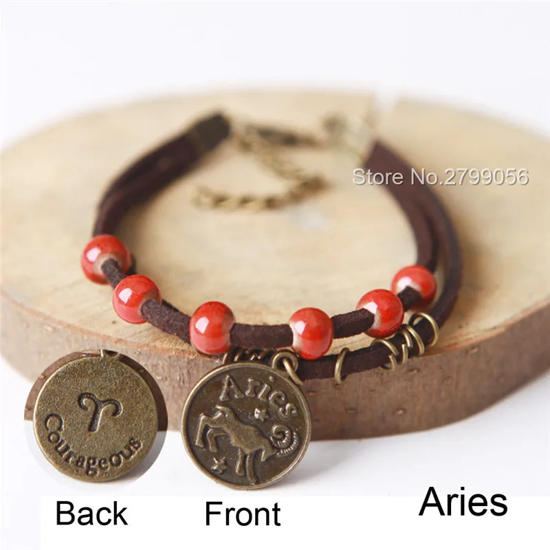 Ceramic Beaded Charm Rope Bracelet with Constellation Pendant 12 Zodiac Astrological Sign Horoscope Cancer Bangle Birthday Gifts | Украшения