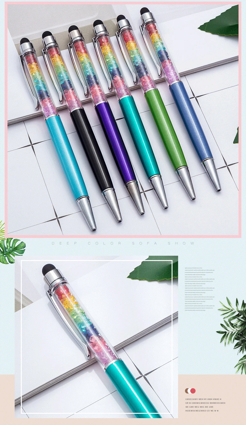 13 Colors Cute Kawaii multicolor Brand Diamond Metal Ballpoint Pen Touch Screen Crystal Ball Pen For Ipad Iphone Office Supplies