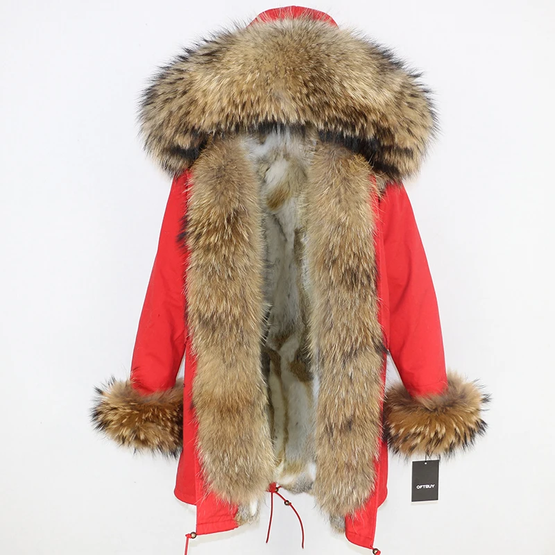 OFTBUY длинная парка, пальто с натуральным мехом, зимняя куртка для женщин, воротник из натурального меха енота, капюшон, теплая толстая подкладка из меха кролика, уличная одежда