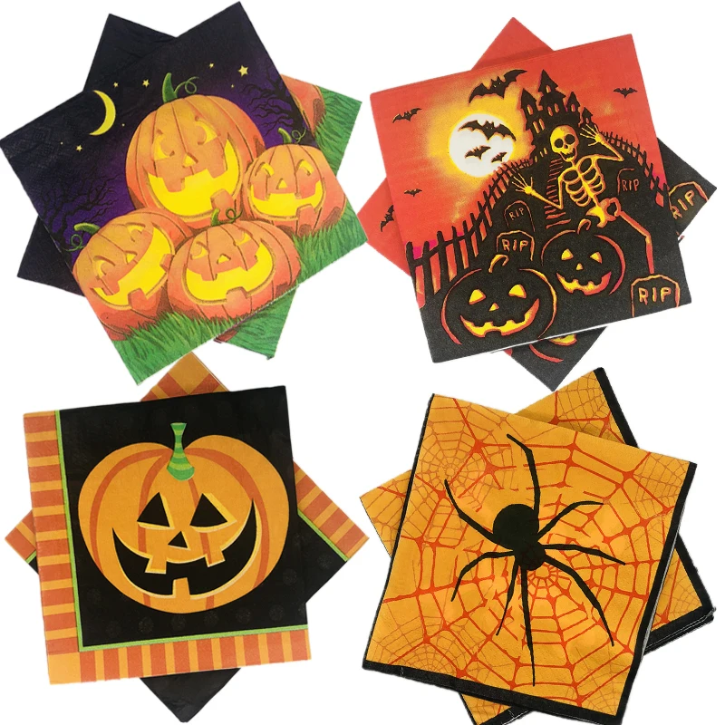 

Omilut Halloween Disposable Napkins Paper Pumpkin Halloween Birthday Party Disposable Tableware for Kids Halloween Party Suppli