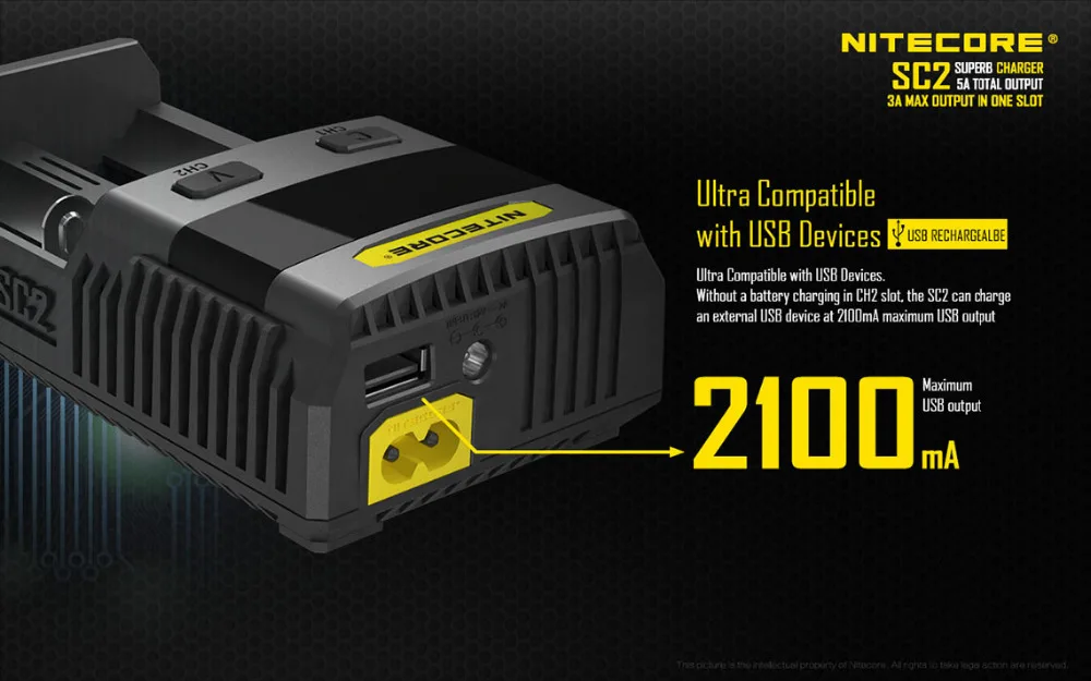 Оригинальное Nitecore SC2 зарядное устройство с USB для LiFePO4 литиевая Ni MH батарея|charger with