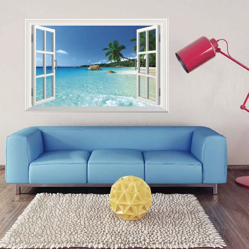 Я Go 3 dvinyl стены Аксессуары Wall Art Гостиная dedroom фальш окно пейзаж городской реки DIY