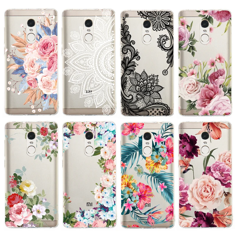 Чехол для Xiaomi Redmi Note 4 Global Cover flower TPU Jelly прозрачный Ультратонкий Мягкий чехол 4X Pro