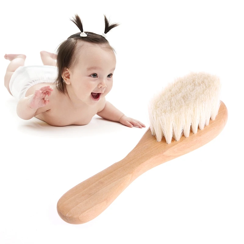 

Wooden Baby Goat Hair Comb Handle Brush Baby Hairbrush Newborn Hair Brush Infant Comb Head Massager Dropshipping