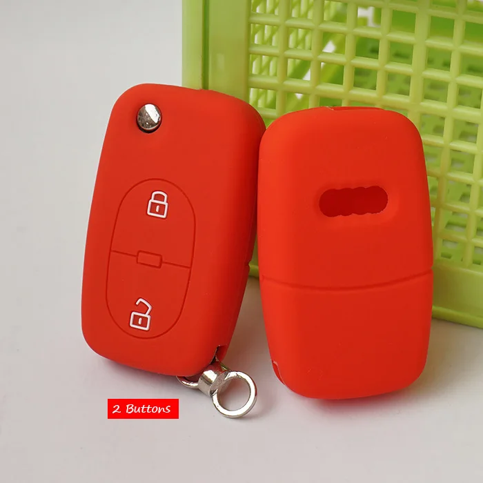 2 buttons Red Силиконовая резина, автомобильные аксессуары, брелок чехол в виде ракушки для Audi A2 A3 A4 A6 A8 TT два 2 кнопки OLD Флип складной дистанционный ремонт защитная пленка - Название цвета: 2 buttons Red
