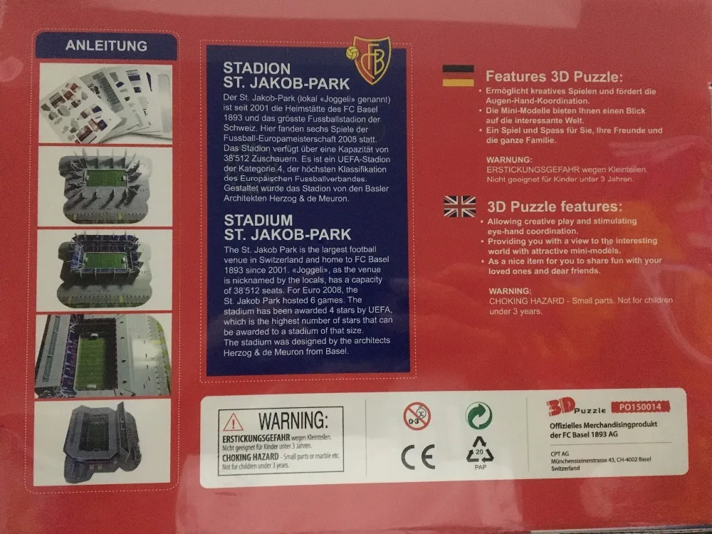 Классический пазл ModelsSt. Jakob-Park station FC Basel 1893 RU футбольные стадионы DIY кирпичные игрушки масштабные наборы бумажный конкурс