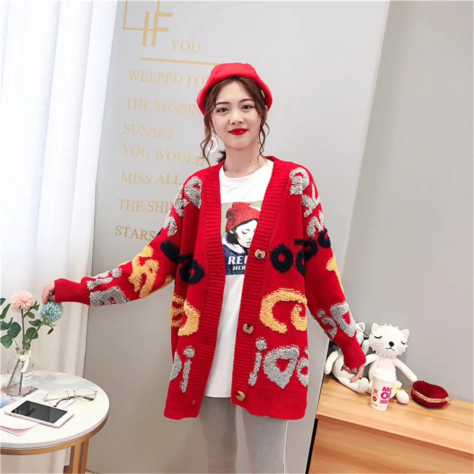 New Autumn Winter Women Cardigan Cute Logo Female Long Sleeve Simple Style Soft Knitted Sweater Botton Korea Knitwear