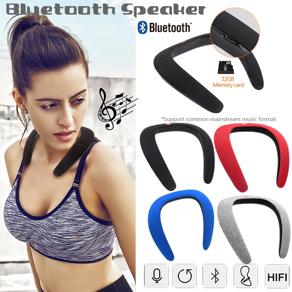 Беспроводной бас Музыка Bluetooth стерео динамик Портативный Mp3 плеер Шея носить Новинка носимый сабвуфер волшебный спортивный динамик
