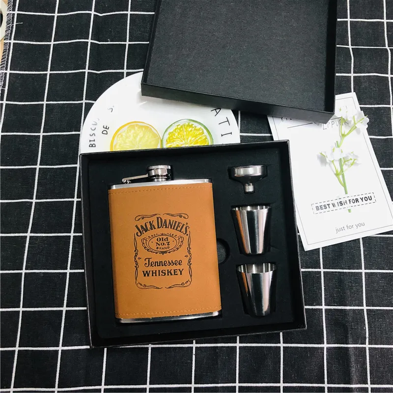 LPPUNK Новое поступление bpa бесплатно 7/8oz искусственная кожа упаковка бутылки виски, бутыль нержавеющая сталь алкоголя плоская фляжка комплект с черной подарочной коробке