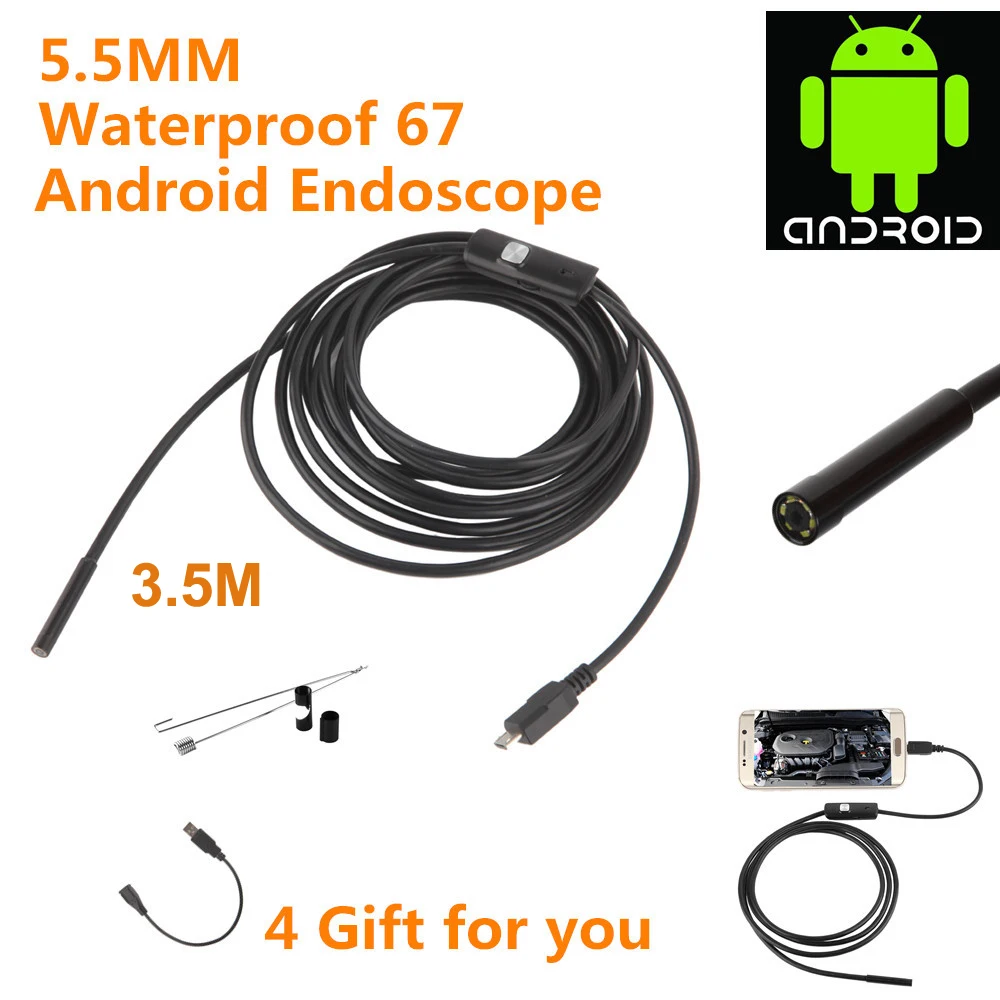 AN97 5 мм 6 LED ПК Android эндоскоп 1 м/1 м/2 м/3 м/5 м USB бороскоп Мобильный объектив для