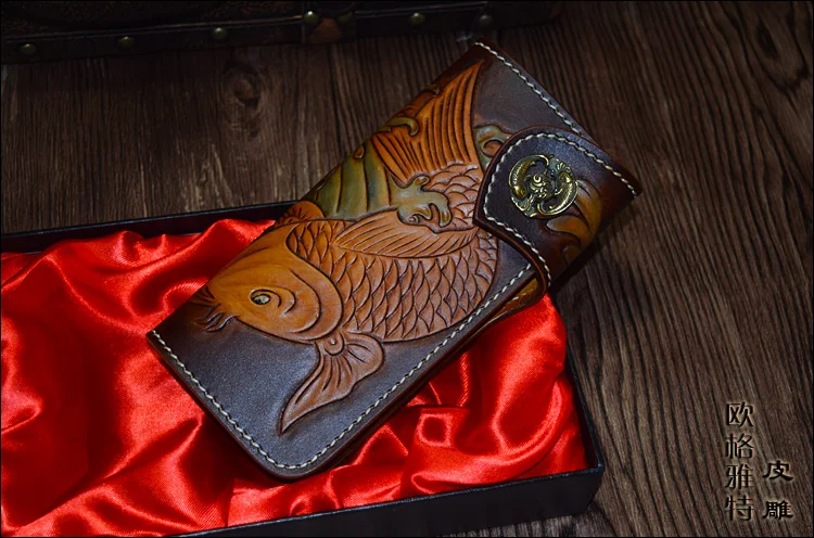 OLG. YAT Итальянский растительного дубления кожи ручной работы длинный hasp бумажник