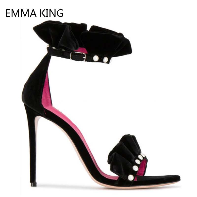 Повседневная обувь модные женские босоножки на высоком каблуке с рюшами женская