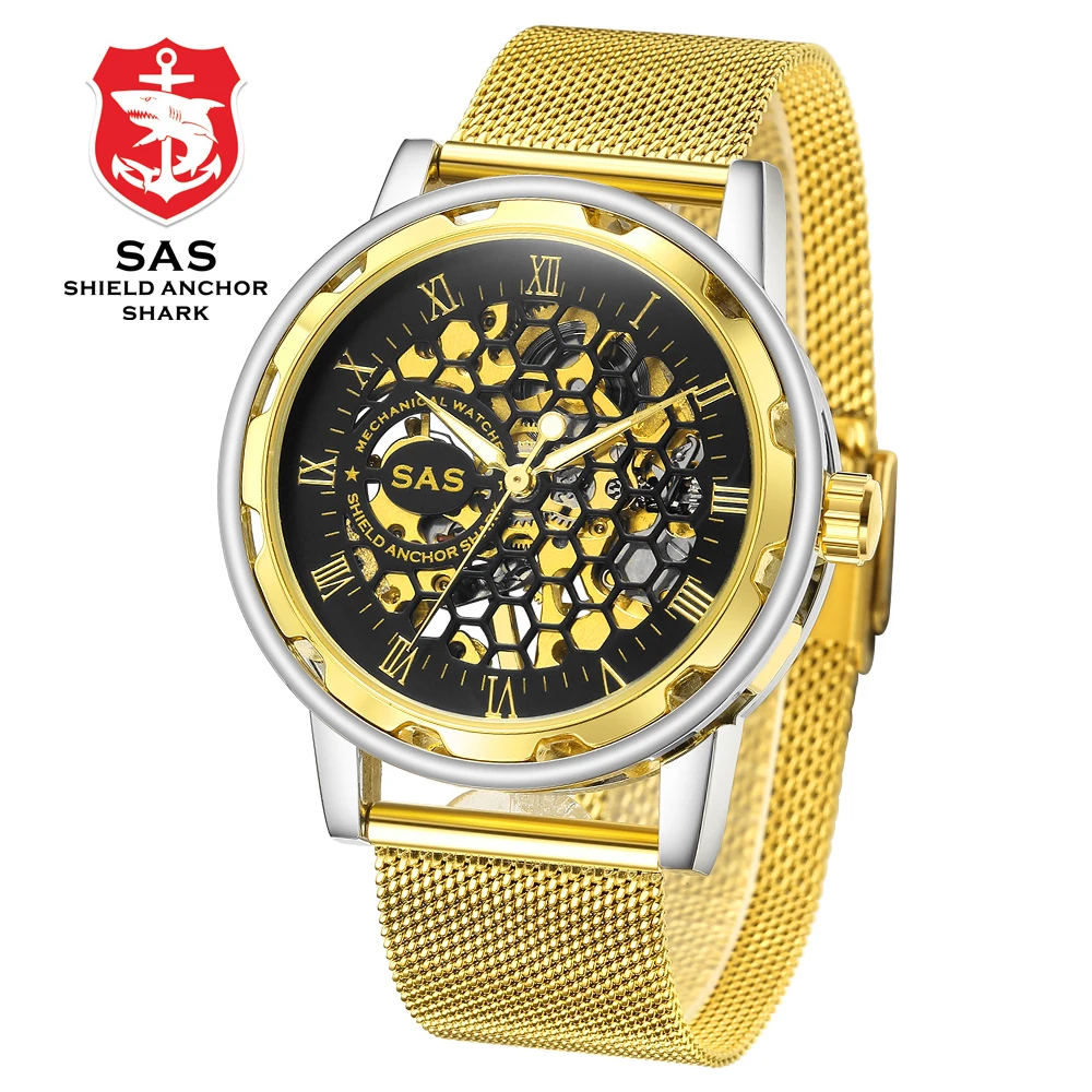 Часы наручные SAS Мужские механические с сетчатым браслетом из нержавеющей