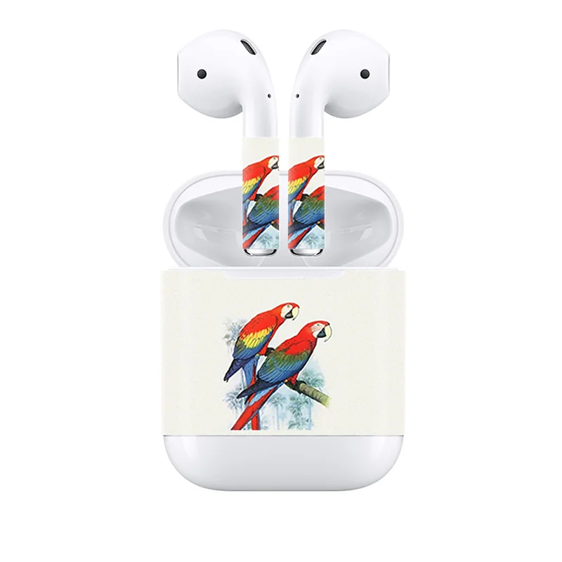 Съемный декоративный стикер для кожи AirPods с изображением попугая и паука