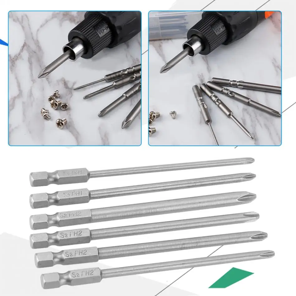 10 шт. Магнитный Нескользящие электрическая отвертка Philips Bits комплект PH1 Ph2 100 мм