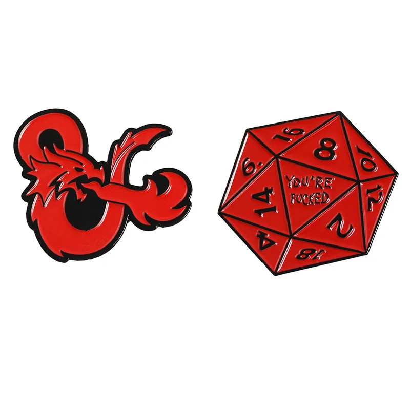 Qihe ювелирные изделия Подземелья и Драконы Броши D& D эмалированные шпильки 20-сторонние нагрудные булавки игра DND значки D20 ювелирные изделия - Окраска металла: 2 pieces