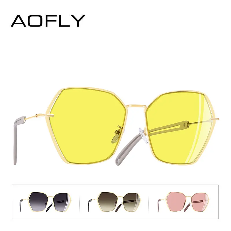 AOFLY, фирменный дизайн, винтажные женские солнцезащитные очки, металлическая оправа, полые Солнцезащитные очки, UV400, большие очки, A134