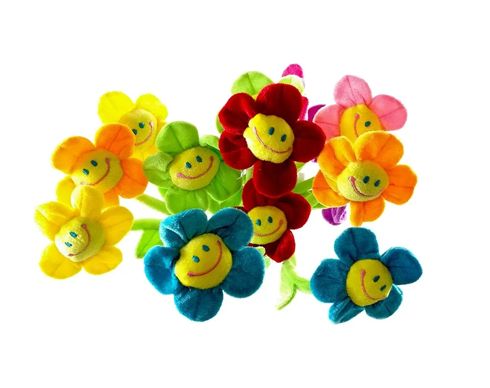 Carita sonriente de flores de felpa, 13 pulgadas de largo, tallos flexibles, 8 colores surtidos, girasoles felices, regalo para ni&ntilde;os y ni&ntilde;as, 16 Uds.-2