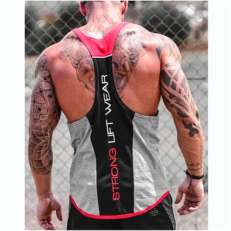Новая брендовая одежда без рукавов сшивание мужская летняя майка тренажерные залы Фитнес Спортивные штаны повседневные дышащие топы майки мужские