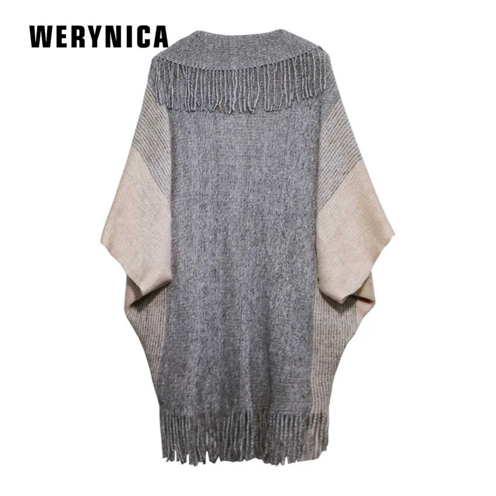 Werynica2018 autumn new women's fashion gradient stripes loose tassel shawl sweater ladies coat gold silk bat sleeve |