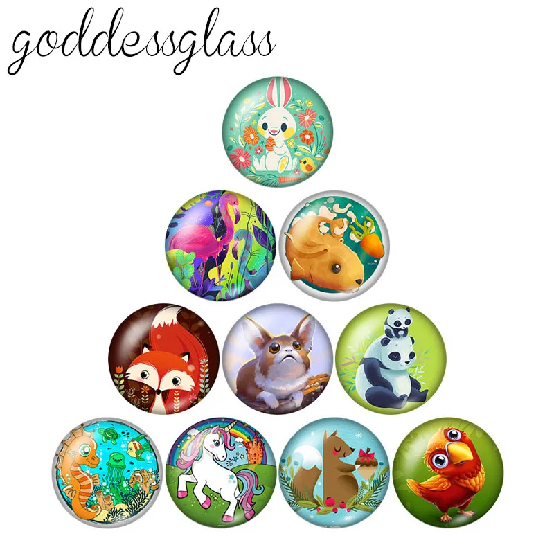 

New Lovely Cartoon Animals 10pcs 12mm/18mm/20mm/25mm Round photo glass cabochon demo flat back Making findings ZB0679