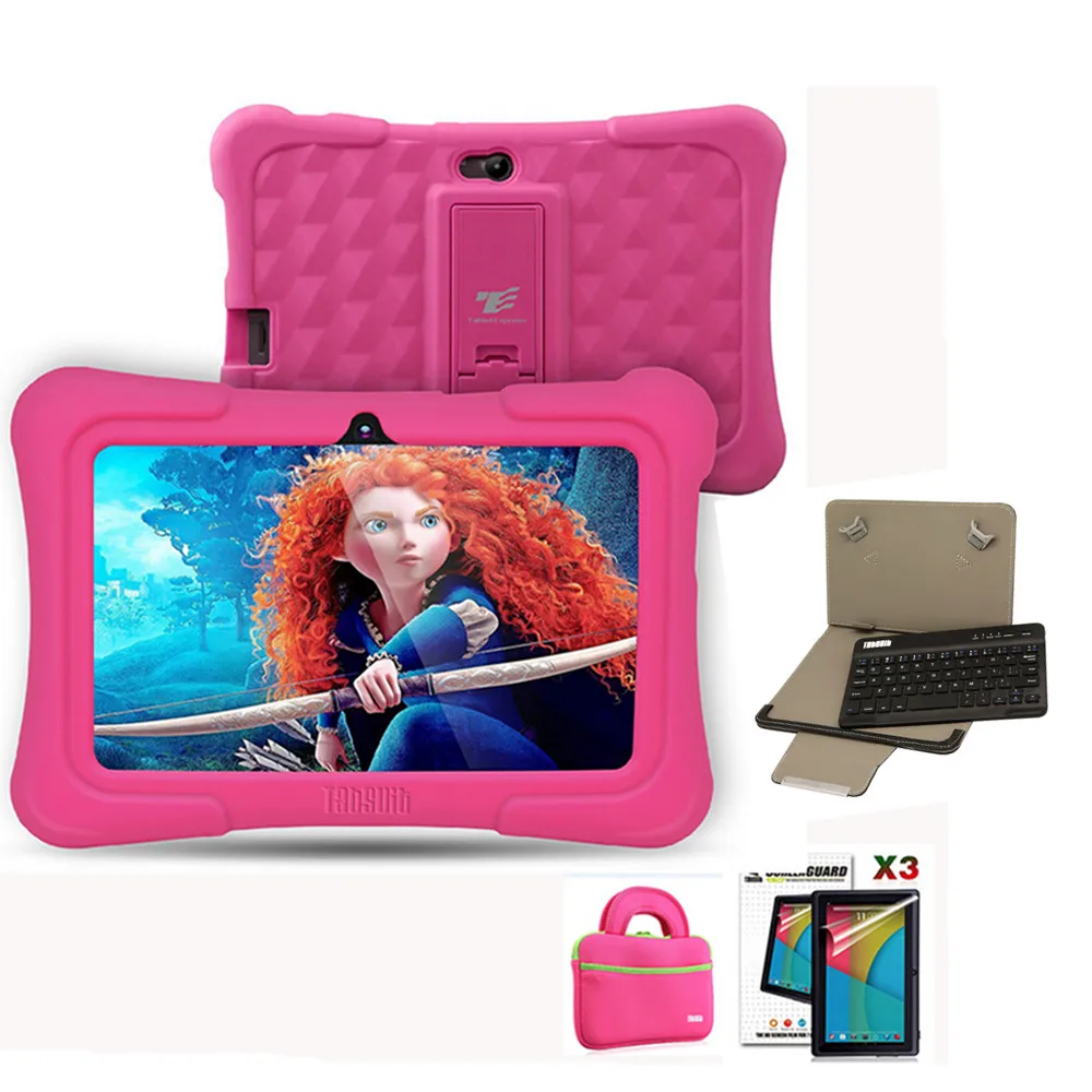 Pink DragonTouch Blue Y88X Plus, 7 дюймов, Детские планшеты, четырехъядерный процессор, Android 8,1+ сумка для планшета+ 3 шт, защита экрана+ клавиатура для детей - Комплект: Pink