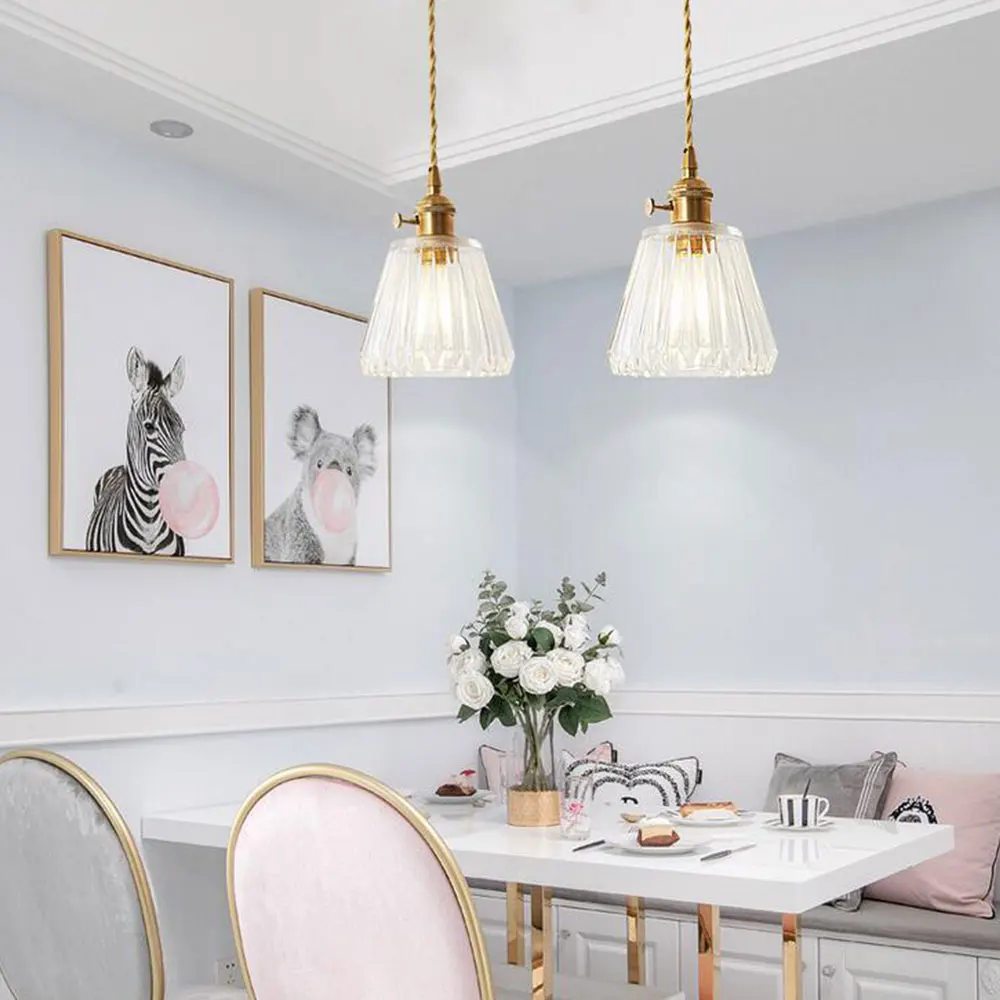 Glass Pendant Light Nordic Pendant Lamp Copper Lamp Brass Creative Minimalist E27 Transparent Lampshade For Restaurant Light