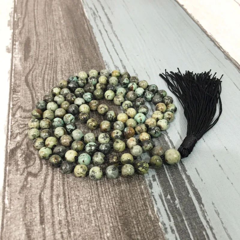 Mala Beads ожерелье с узелками для мужчин Африканское Ожерелье T urquoise С черной