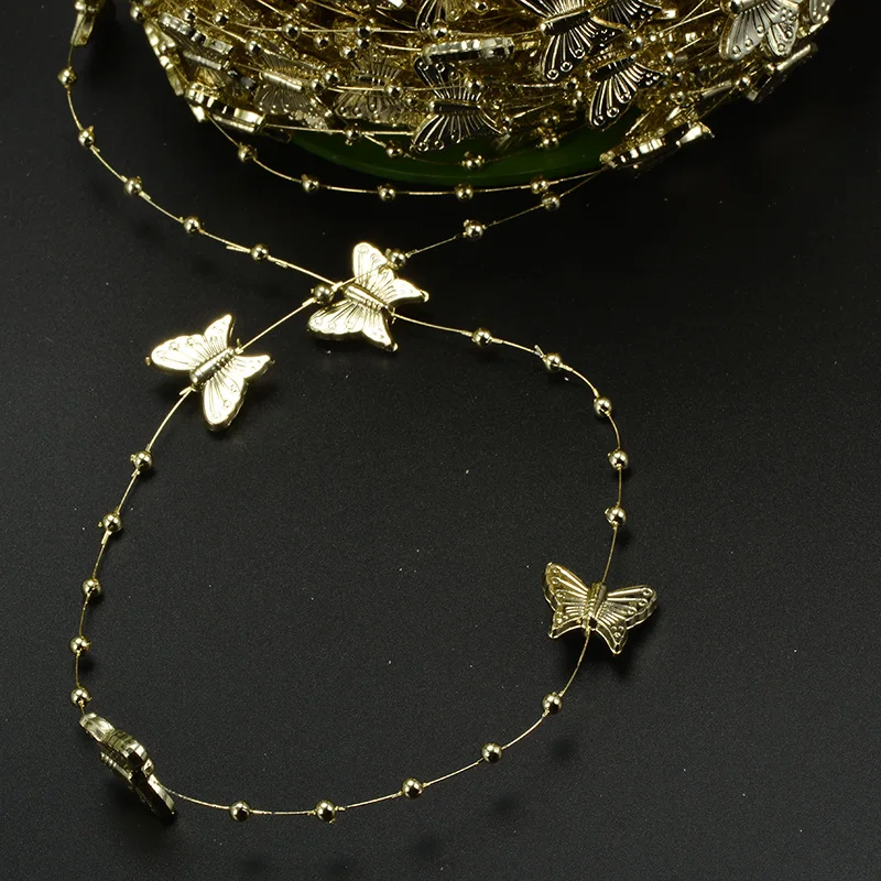 60 метров в рулоне серебро и золото 15 мм Бабочка 3 жемчуг цепочка букет невесты