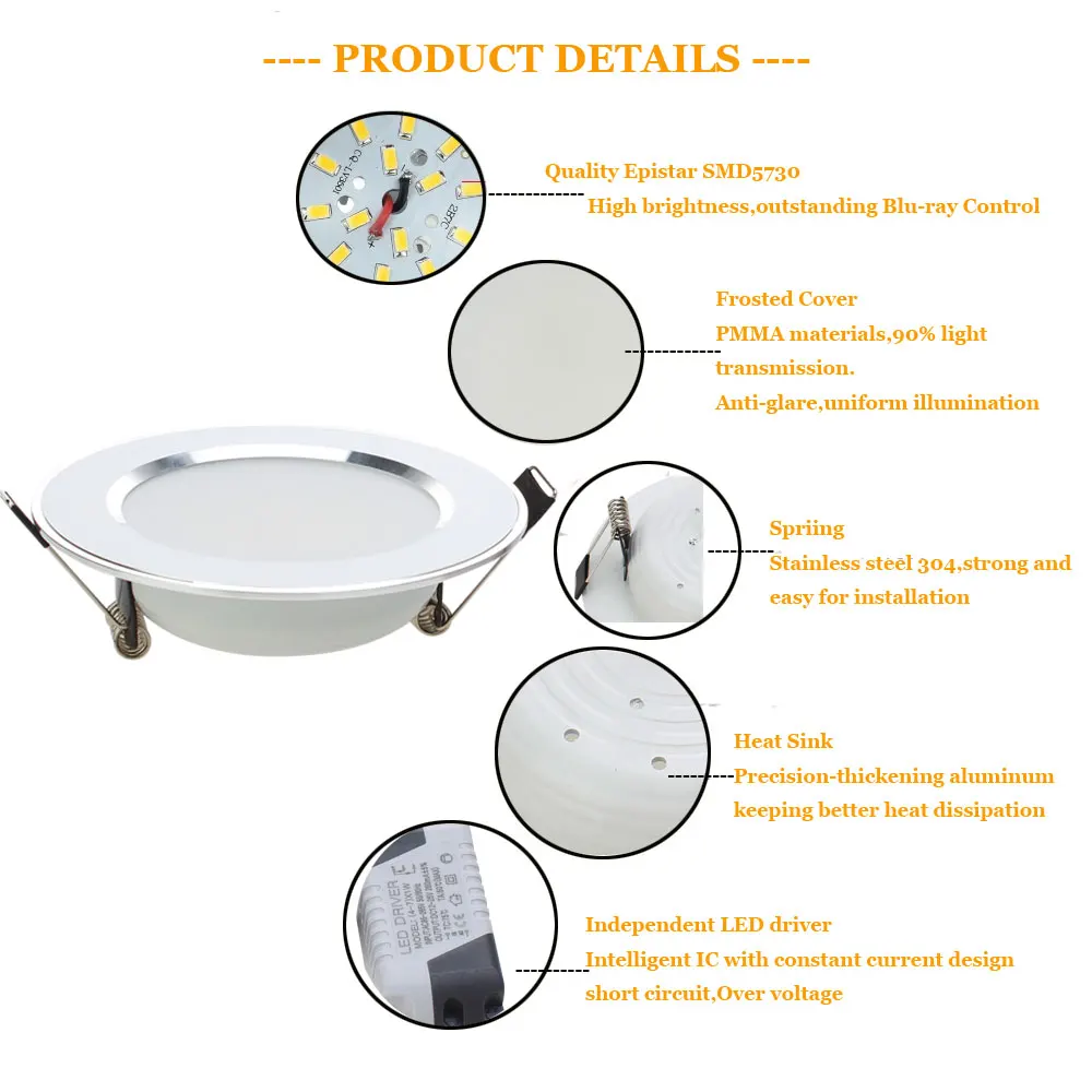 10 шт./лот светодиодный светильник 3 Вт 5 Вт 7 Вт 9 Вт 12 Вт 15 Вт 18 Вт потолочный встраиваемый светильник s круглый светодиодный панельный светильник Три цвета 220 в 110 В