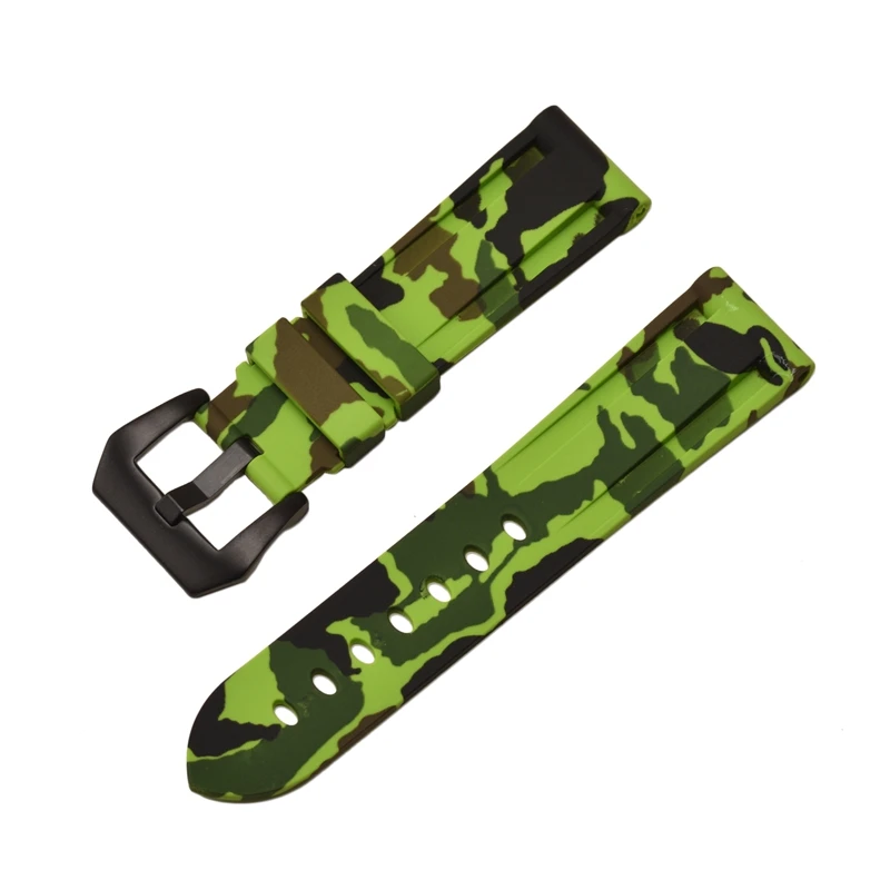 HQ Silicone Strap 20 22 24 26mm Camouflage watch band Silicone Rubber Watchband replacement For PAM Strap And steel buckle